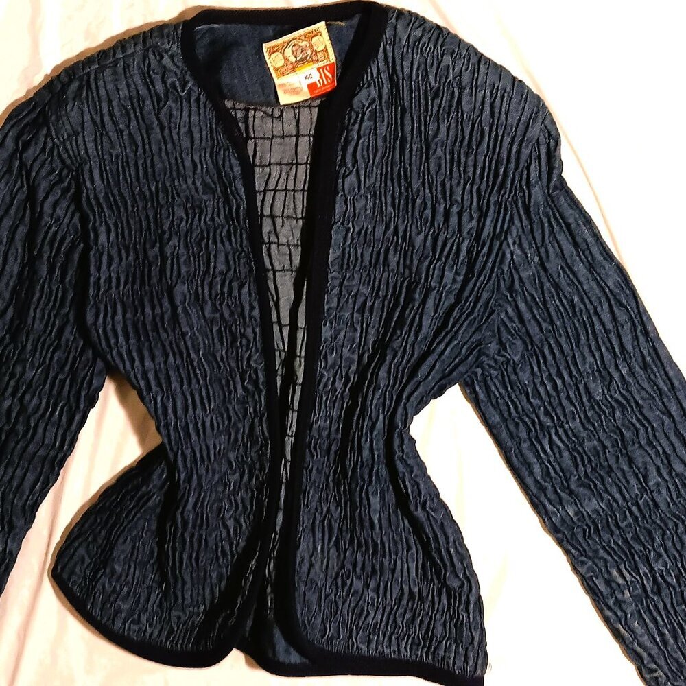 Bohemian Indigo Denim Jacket w Shirring, Medium/Large